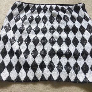 BEBE black and white diamond print sequins party mini skirt